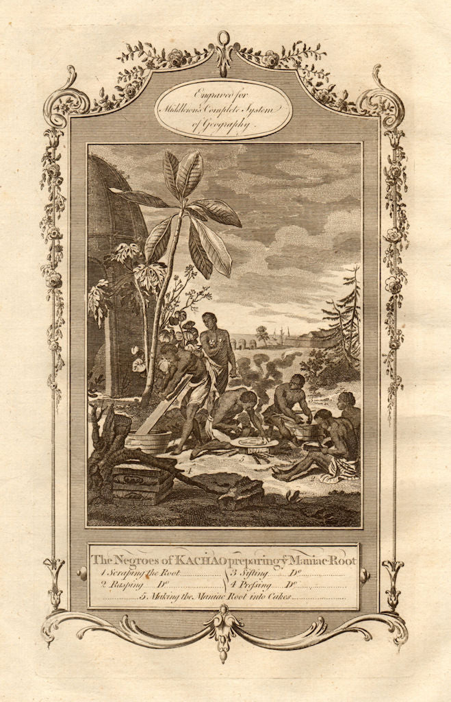 Negroes of Kachao making maniac root into cakes. Guinea-Bissau. MIDDLETON 1779